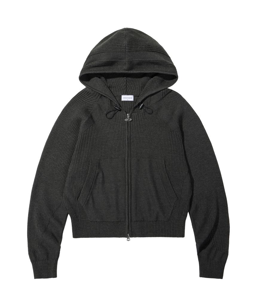 1993Studio Two-Way Knit Signature Zip-Up Hoodie_Charcoal