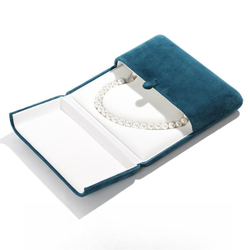Velvet Jewelry Box Set for Necklace - Heart Shape Pearl Display Case with Dual Snap Closure Soft Lined Gift Packaging