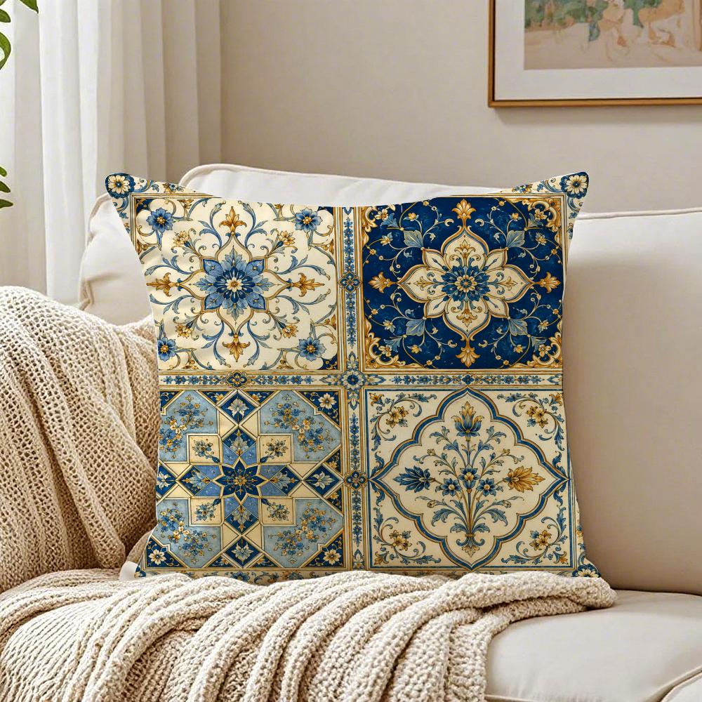 Mediterranean Blue Floral Pillow Case Breathable Organic Short Plush Cushion Covers WrinkleResistant Soft Durable