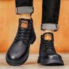 Pánské módní motorkářské boty s vysokým svrškem, ležérní kožené boty pro muže, plyšové teplé zimní boty, protiskluzové boty na platformě, Botas