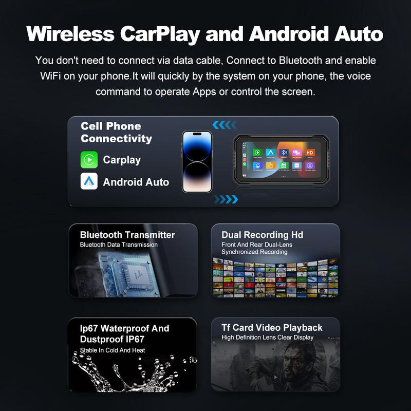 BEPOCAM 5"/6.25" Motorcycle GPS Navigation DVR Carplay Screen for Moto Dual Cameras Drive Recorder IPX7 Waterproof Moto Monitor