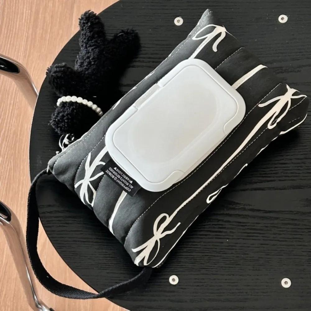 High Quality Bow Print Wet Wipe Pouch Portable Multipurpose Wet Tissue Case Quilted Tissue Bag Living Room Organizer