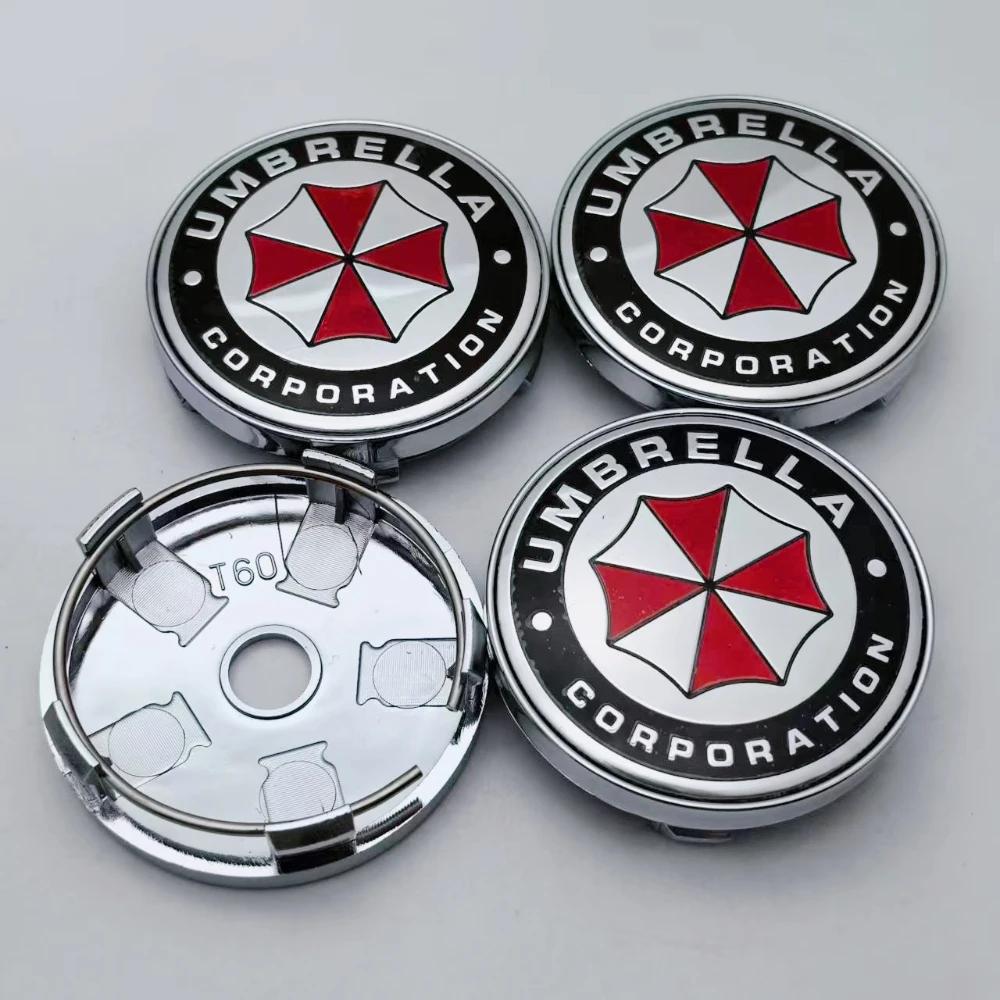 4pcs Umbrella Logo Badge Emblem Car Wheel Center Caps O.D 60MM Clips 56MM Wheels Hub Cap Rim Hubcaps Dust Cover Car Accessories