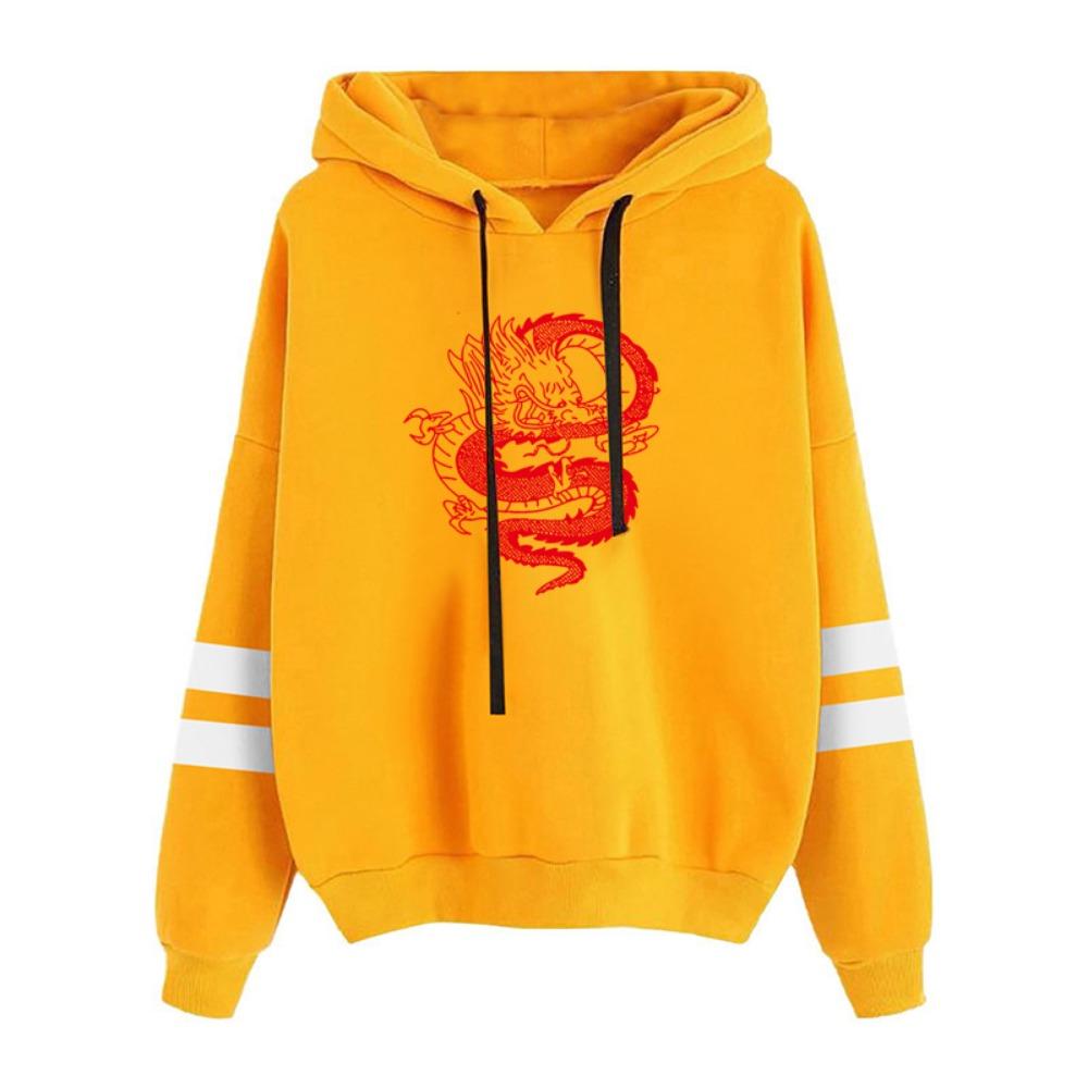 European and American Fashion Hooded Long-sleeved Hat Rope Women's Multi-color Hooded Sweater Chinese Dragon Pattern