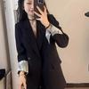 Loose Blazer with Lace Trim Double Breasted Casual Suit Jacket for Women