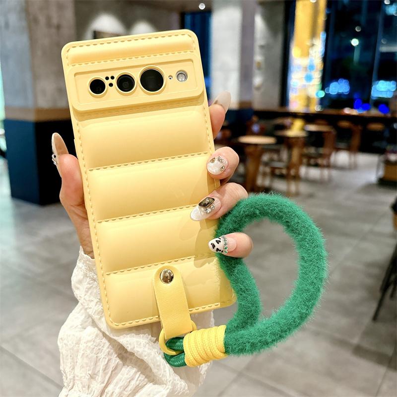 Candy Color Soft Silicone Wriststrap Phone Case For Google Pixel 8 Pro Hand Strap Cord Liquid Silica Gel Cover For GOOGLE Pixel 7 6 Pro 5a 4a 3 4 XL