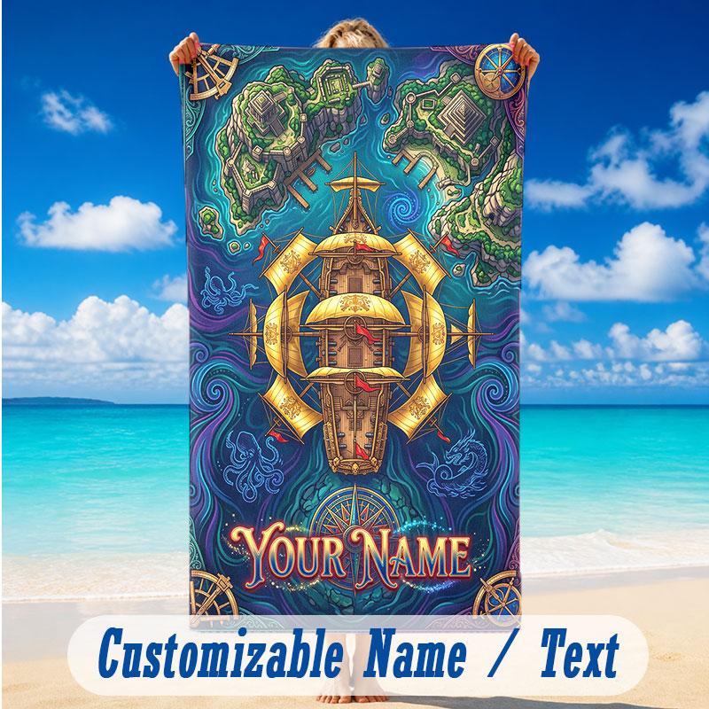 Fantasy Magic Theme Beach Towel Personalized Custom Name & Text Soft Quick Dry Beach Towel for Swimming Travel