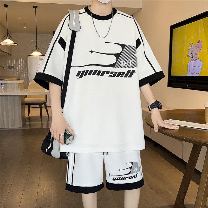 Men's 2 Piece Outfit Letter Print Oversized T-shirt & Shorts Casual Summer Sportswear Set