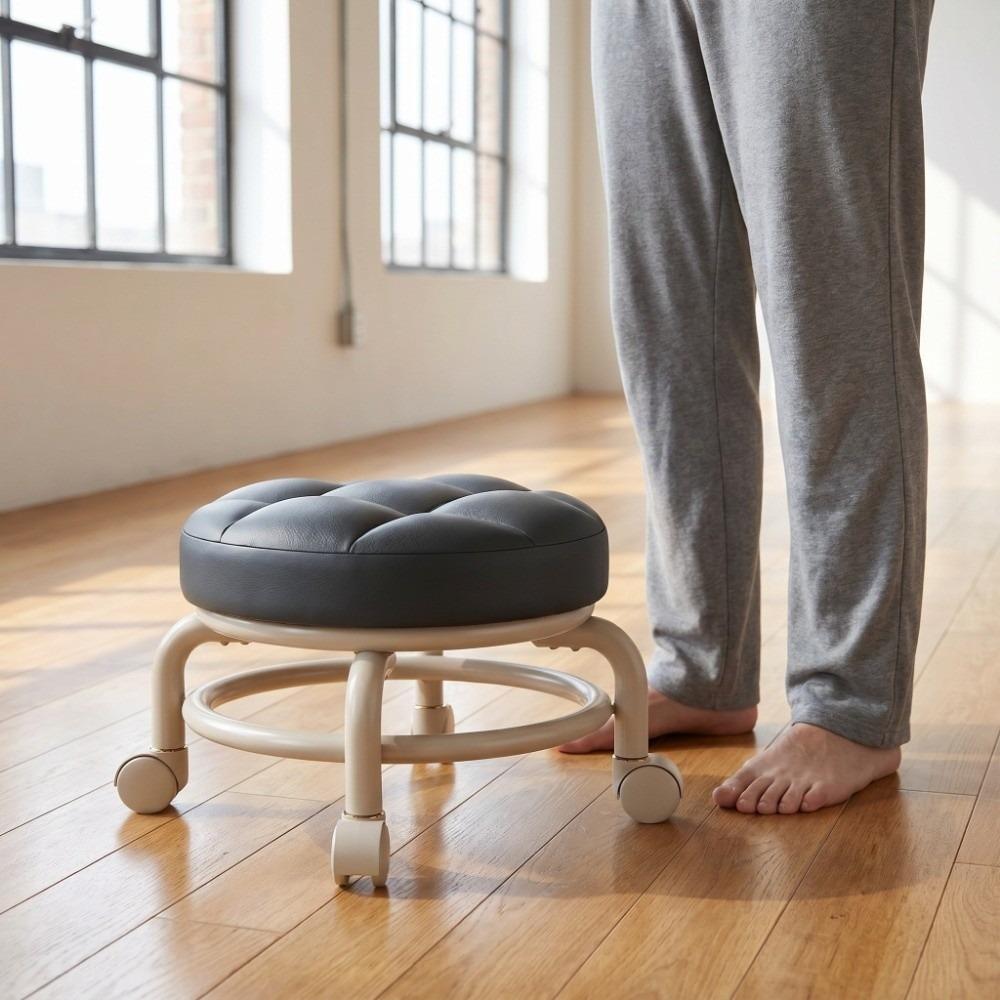 High resilience sponge Rolling Stool Leather surface Round Stool Swivel Stool  Floor cleaning