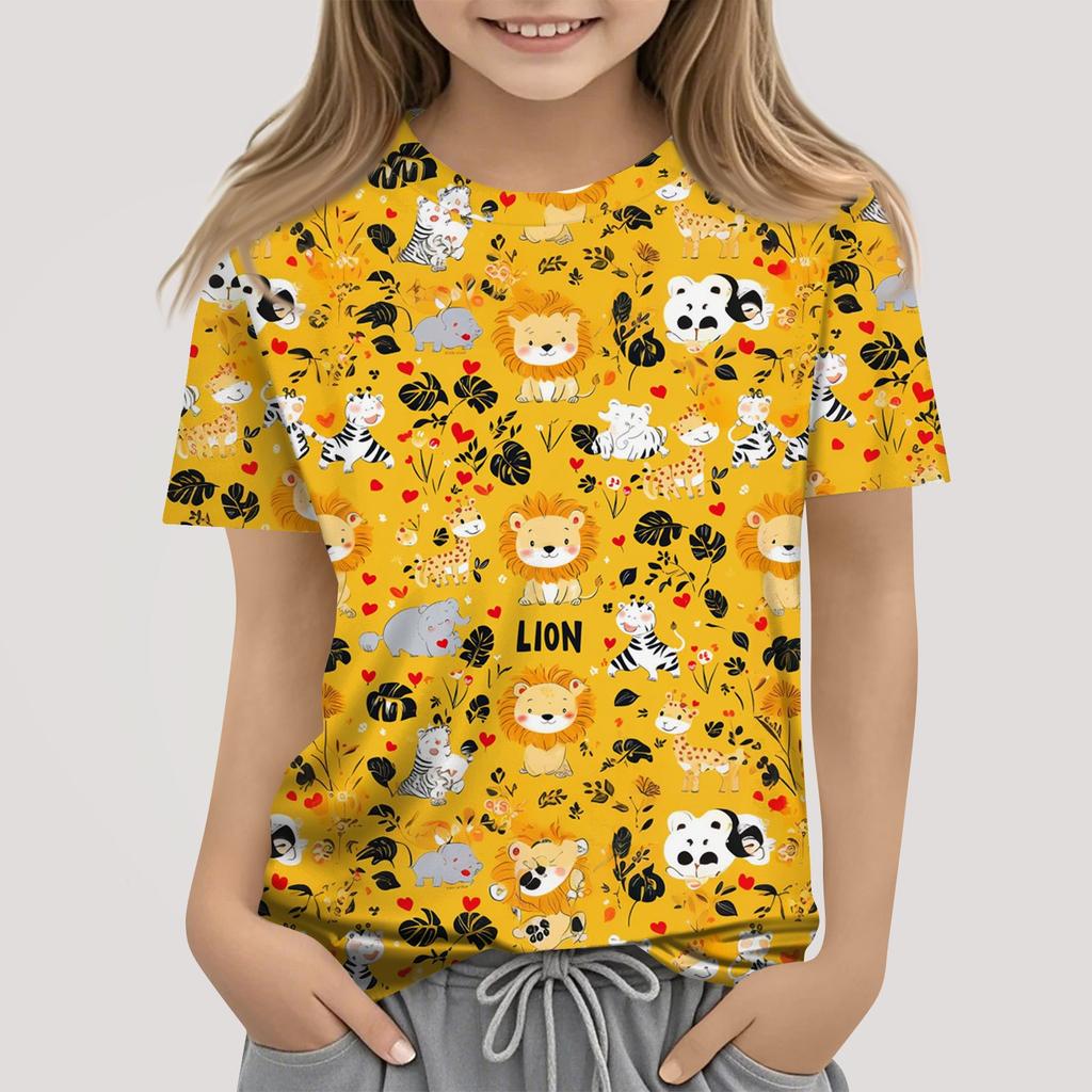 Kinder Mode Lässig Kurzarm Tier Floral Print Rundhals T-Shirt Top