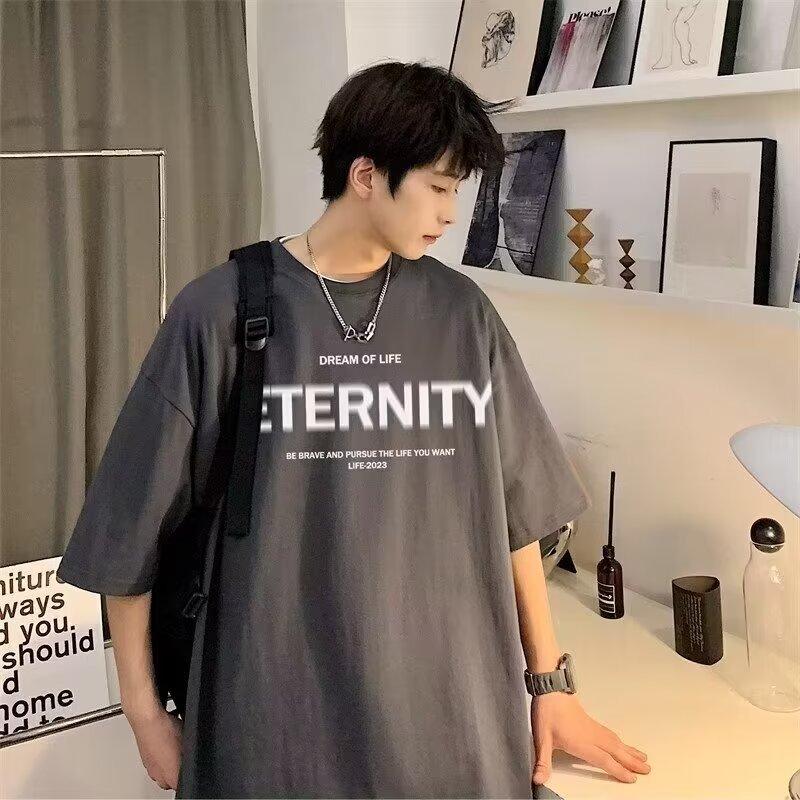 

Мужская модная футболка с круглым вырезом и короткими рукавами с принтом для лета, свободный повседневный топ 3XL темно-серого