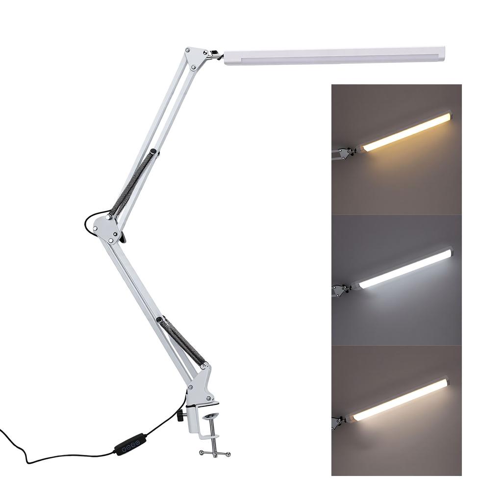 LED Swing Arm Desk Lamp Eye Care Foldable   Three Color Temperatures Clamp Desk Lamp for   White