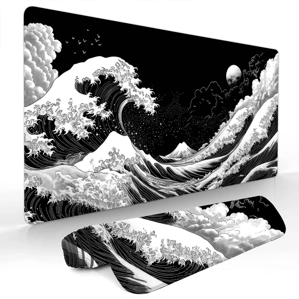 Black and white aesthetic giant wave Mouse Pad Desk Mat NonSlip office mousepad pc accessories keyboard Gaming pad tapis souris