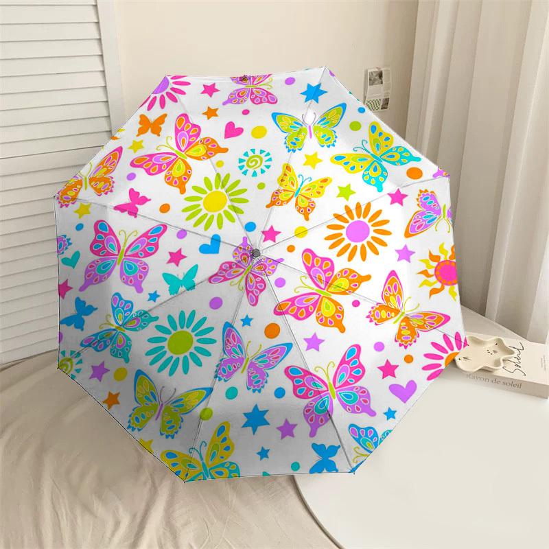 

1PC Butterflies Flowers Umbrella-8-Rib Reinforced Portable Folding Travel Suitable for All Seasons Outdoor Daily Use -J0375
