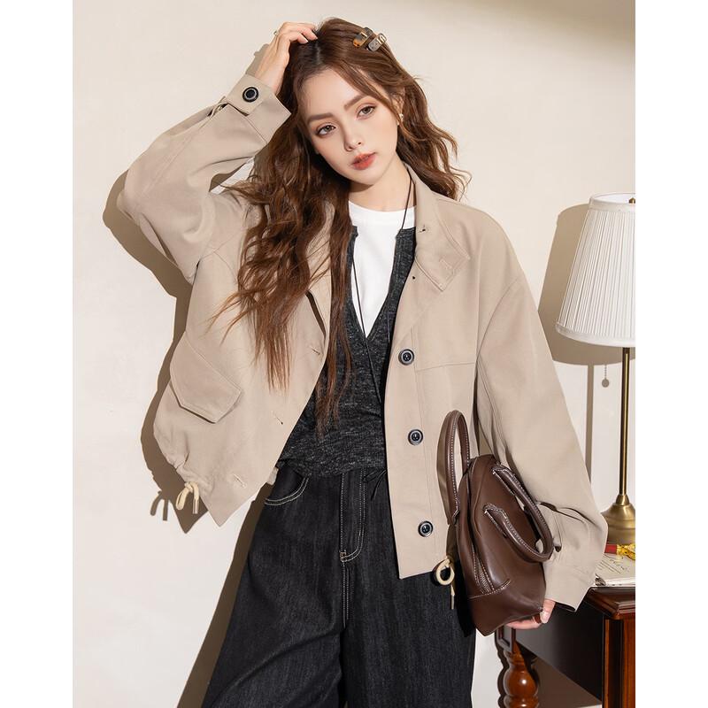 ET BOITE Women's Loose Fit Stand-Collar Cropped Windbreaker
