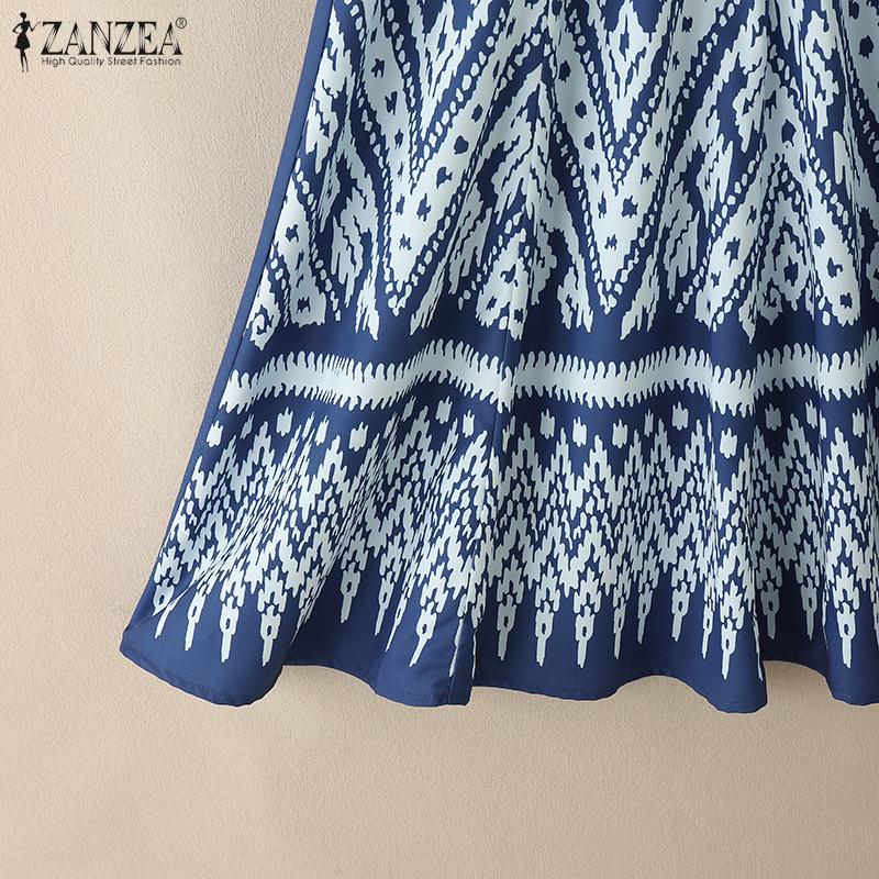 ZANZEA Women Summer Square Collar Casual Short Sleeve Print Dress