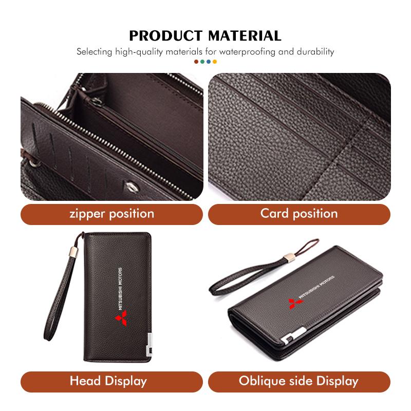 For Mitsubishi Men's Long Wallet Multi-card Slot Card Holder Business Wallet Outlander Lancer L200 ASX Pajero Grandis Eclipse