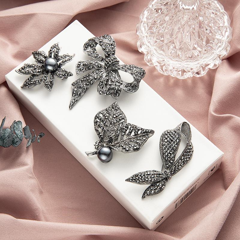 Černé Květinové Motýlky Brože Pro Ženy Vintage Elegantní Velký Špendlík Brož Zimní Kabát Svetr Brože Vysoká Kvalita