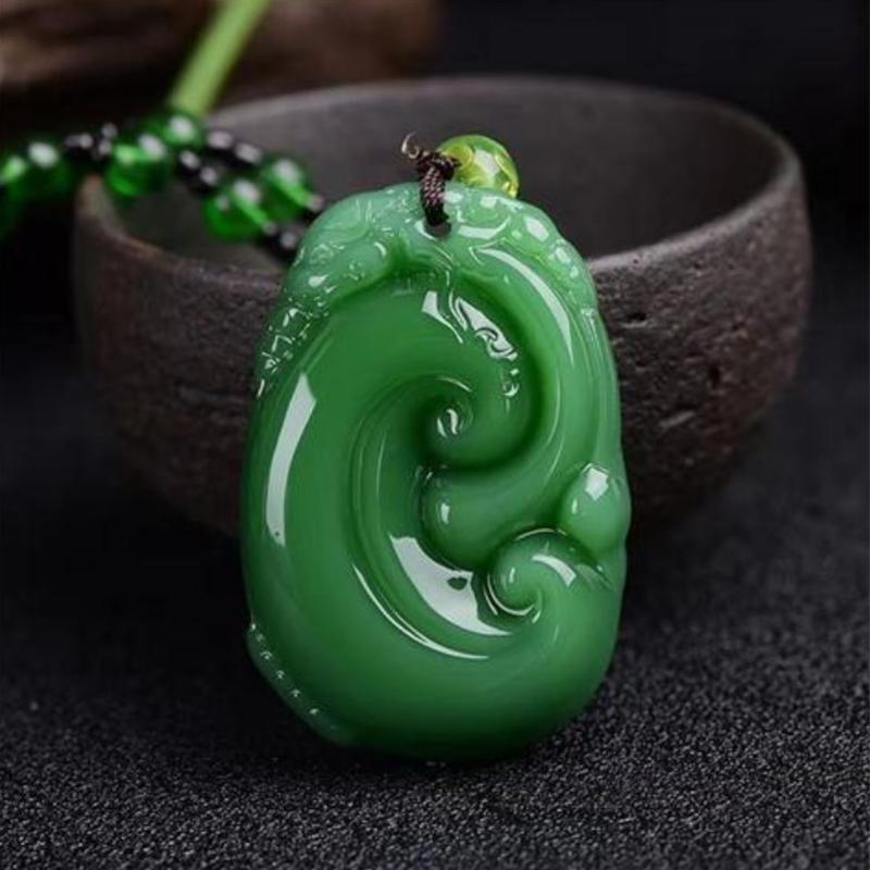 Natural Green Chinese Agate Dragon Rose Pendant Jade Necklace  Charm Jewelry Carved Blessing Amulet Gifts For Women Men