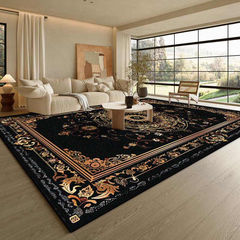 Moderní Černý Luxusní Koberec Obývací Pokoj Zlatý Okraj Protiskluzová Podložka pod Konferenční Stolky Měkký Skládací Kancelářský Salonek Dekor Koberec Snadno Čistitelný