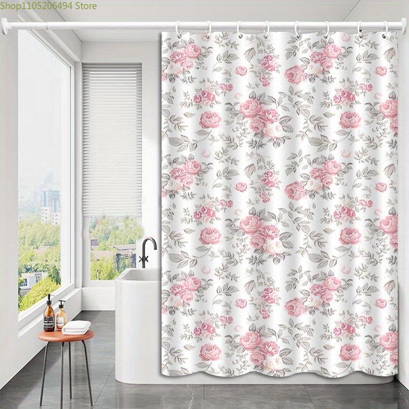1pc with hook, beautiful and simple floral pattern printed shower curtain, high-end and elegant, machine-washable, suitable fo