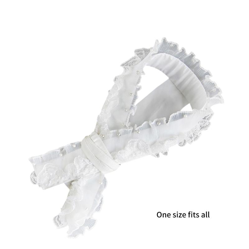 Elegant Kimono Collar Accessory Ruffled Lace Pearls Beaded Japanese Dress Core Collar Lining Kimono Belt for Womens Robe