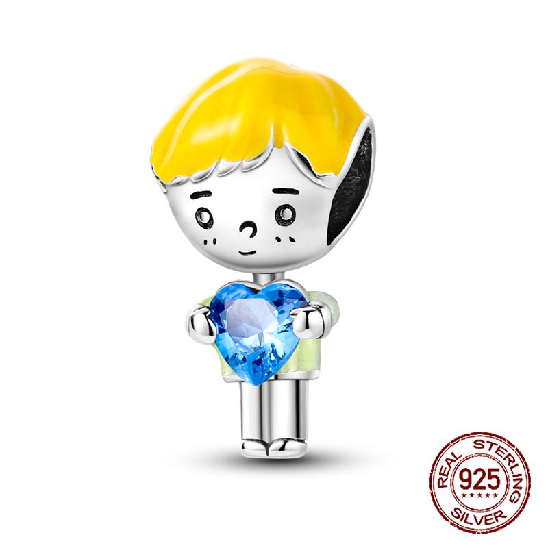 925 sterling copper boys and girls lovers pendant charms Fit 4MM hole diameter bracelet charm beads necklace Diy female Zircon