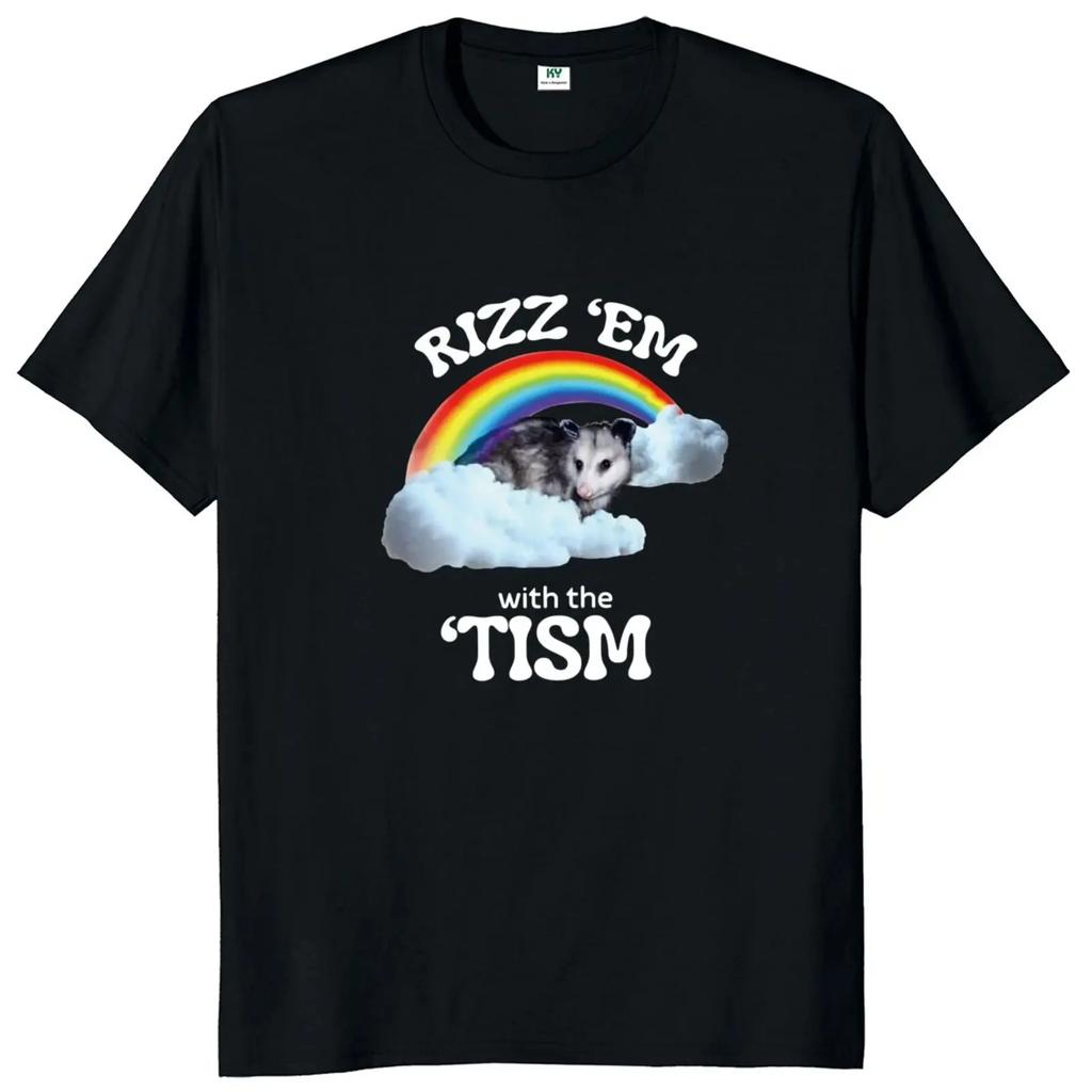 Rizz Em With The Tism Tričko Autismus Zábavné Vačice Mém Autismus Dárek Tričko Neutrální Ležérní Tričko s kulatým výstřihem Extra Velké