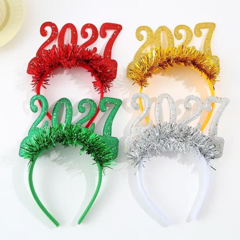 2027 Happy New Year Headband Christmas Numbers Headbands Glitter Sequins Hair Hoop Eve Party Hair Bands Party Props