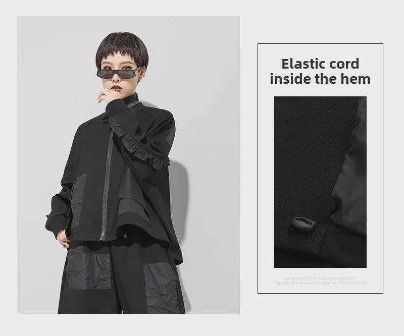 Early Spring Women's Dark Elastic Cotton A-Line Ruffle Jacket