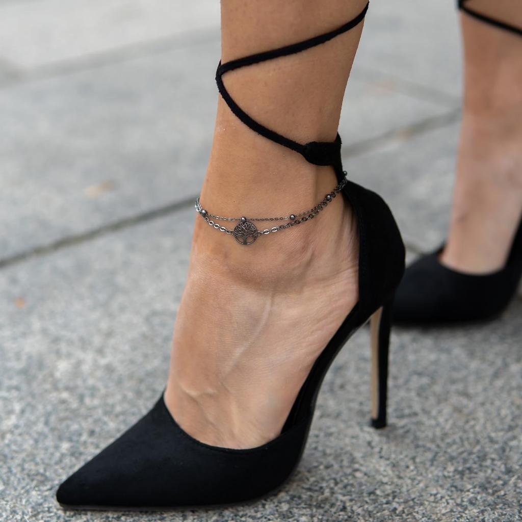 [SERASAR] Women's Black 925 Sterling Silver 18k Gold Anklet with Box, Gift for Girls, Wedding, Anniversary