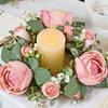 Artificial Rose Flower Candle Wreath Valentine's Day Candle Stand Rings for Pillars Wine Bottle Wedding Decoration
