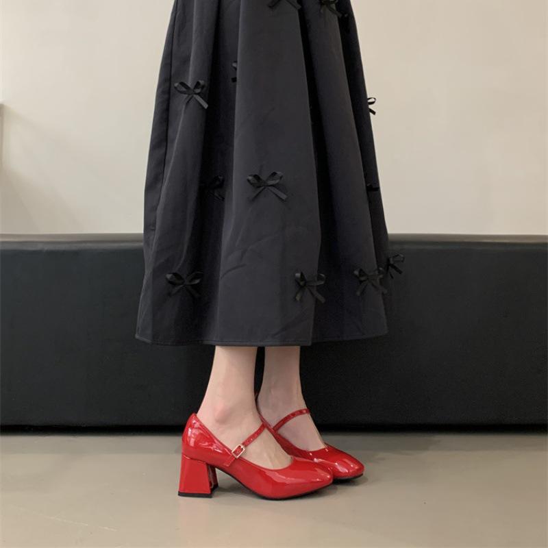 Round Toe Chunky Heel Mary Jane Shoes - Women's French Low-Cut, One-Strap Commuter Heels