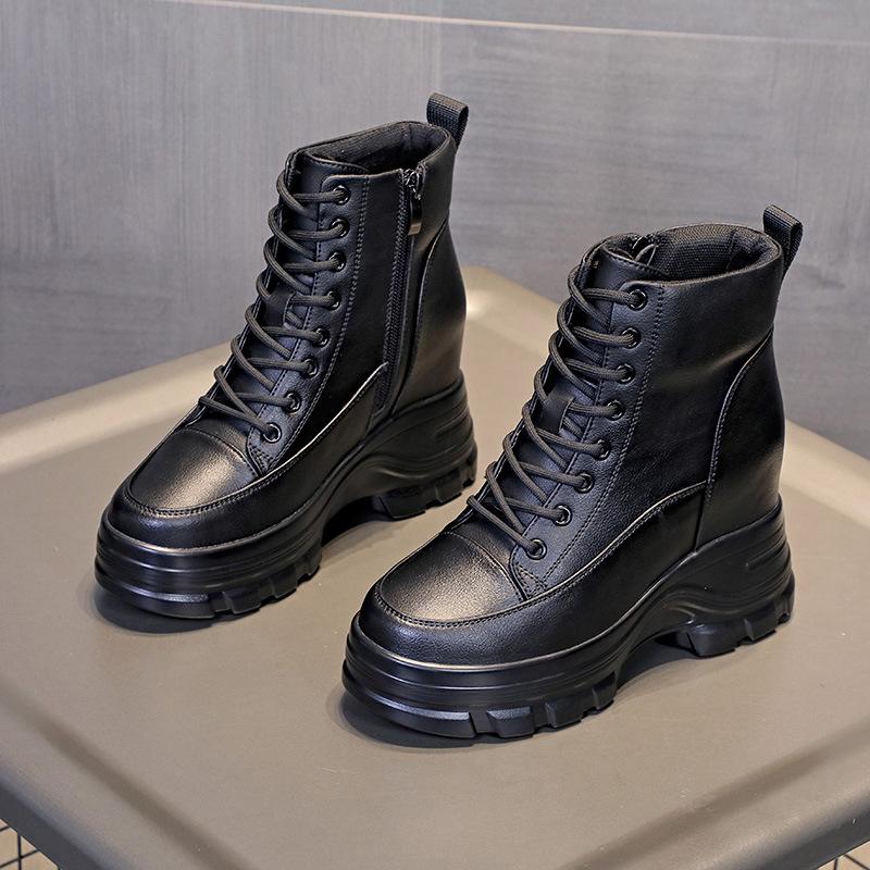 Stivaletti da Donna Nuovi Scarpe da Donna Versatili Rialzo Interno Fondo Spesso Stivali Martin Stile Britannico Stivaletti Sottili