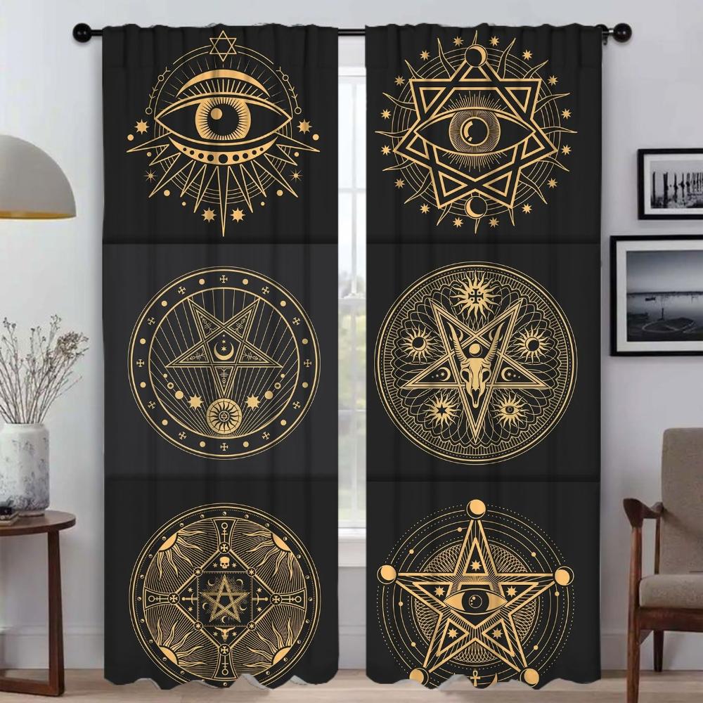 Retro Mystic Eye Zatemňovací závěs do pokoje 2 panely závěsů do ložnice Dělící stínidla Halloweenská dekorace Obývací kuchyň