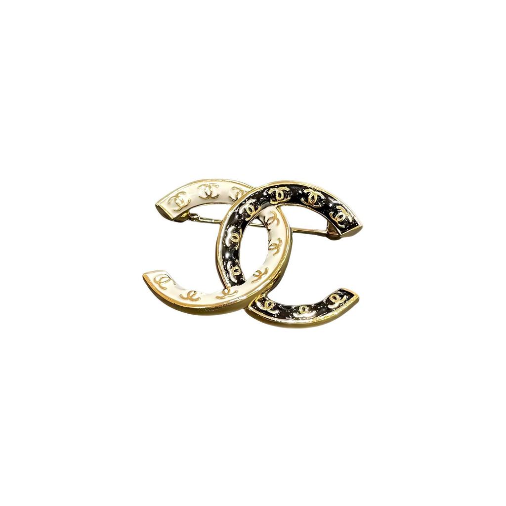 Chanel Double C Logo Brooch Women accessories Gold White Black ABC990-B16125-NW385