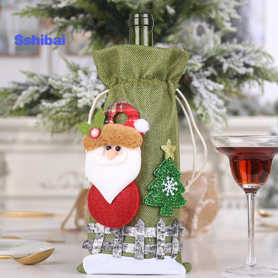 Christmas Wine Bottle Bag with Drawstring Santa Claus Reindeer Snowman Bear Burlap Wine Bottle Gift Bag Cover Christmas Holiday Wine Bottle Decoration