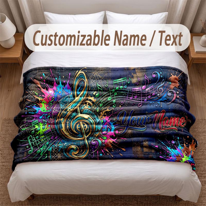 Music Theme Soft Blanket Personalized Custom Name Text Print Warm Blanket Home Sofa Bedroom Decor