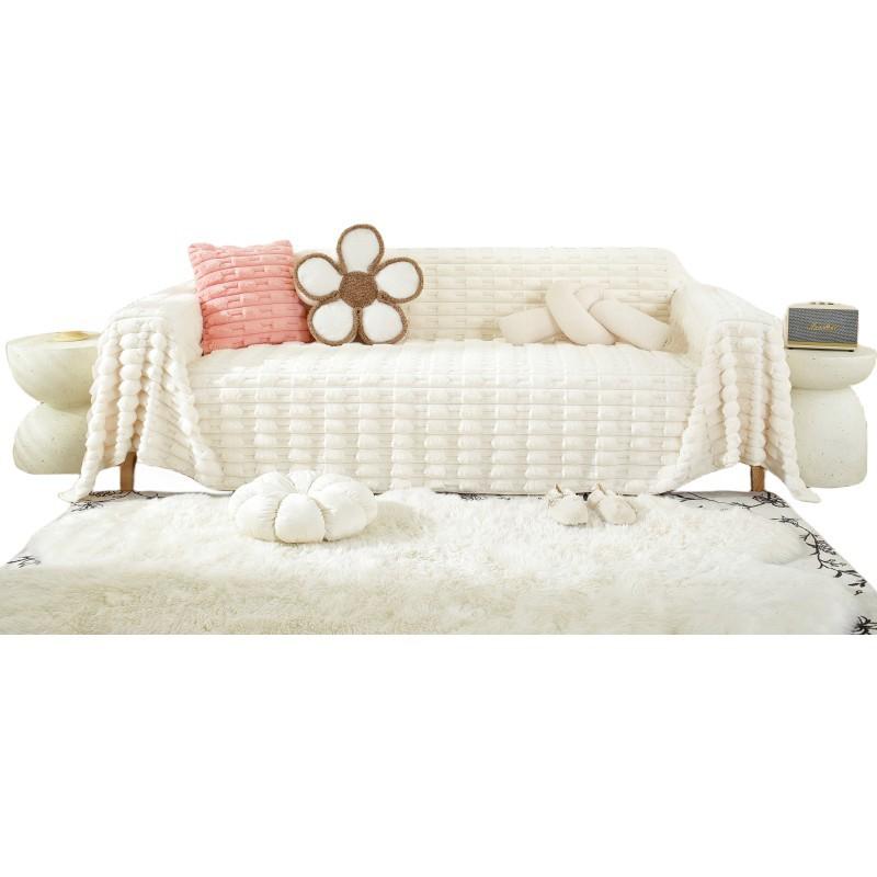 Rabbit Pile Sofa Cover Cloth Winter New Solid Color Thickened Plush Non-slip Leather Sofa Cushion Cover Scarf Full Blanket