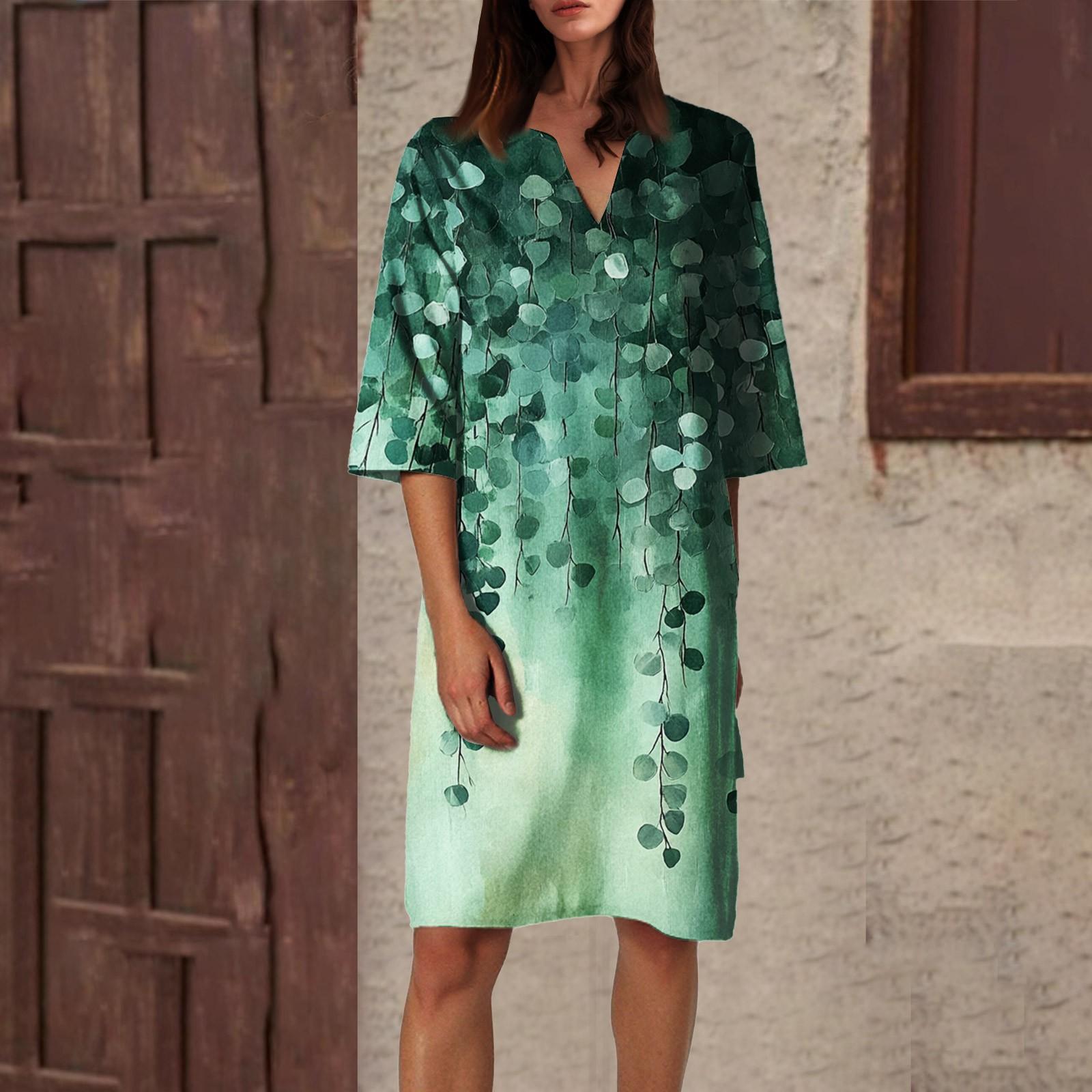

Женское летнее платье с ретро-цветочным принтом, V-образным вырезом и короткими рукавами, легкое дышащее платье L армия зеленый