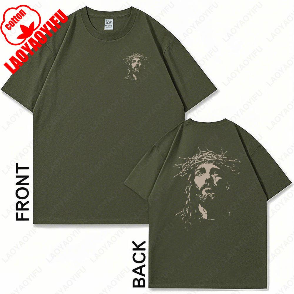 Jesus Vintage Face Graphic Tshirt Christian Religious O-neck Cotton Tee Men Women Gothic Rock Streetwear Aesthetic Harajuku Tops