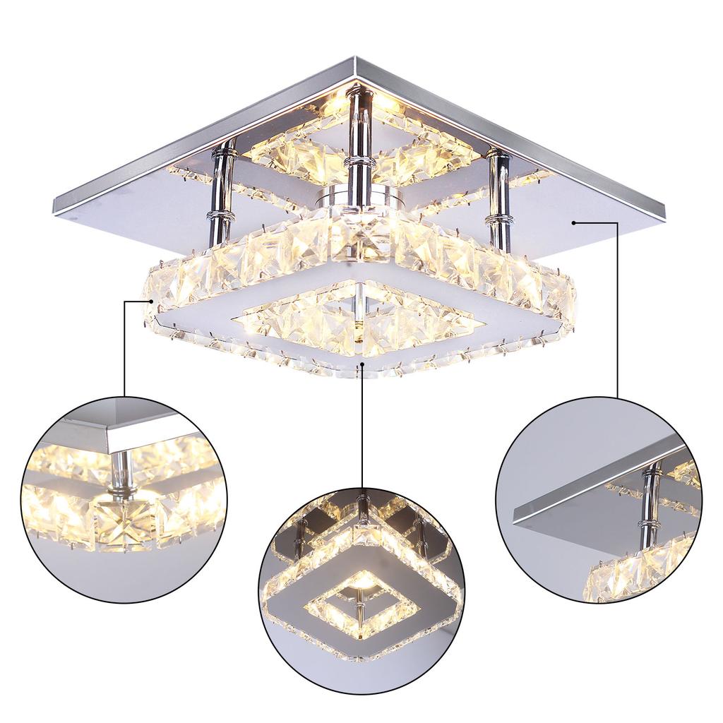 Kleiner LED-Kronleuchter Halbeinbau Kristallbeleuchtung Moderne Deckenkristalllampe für Schlafzimmer Esszimmer Flur (Warm)