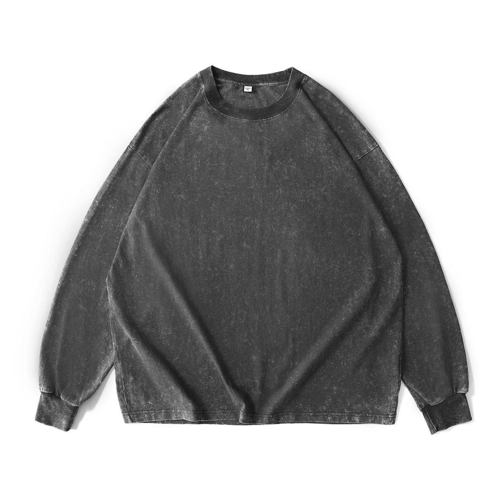 American Style Washed Long Sleeve Men's T-Shirt - Trendy, Loose, High Street Retro Cool Top