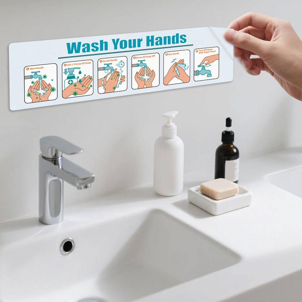 Hand Washing Instruction Sign Poster Water Proof Self Adhesive Hand Washing for School Restaurant