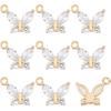 BENECREAT 10Pcs Cubic Zirconia Double Butterfly Charms 14K Gold Plated Brass Micro Pave CZ Rhinestone Pendants Hanging Dangle End Charms with Loop