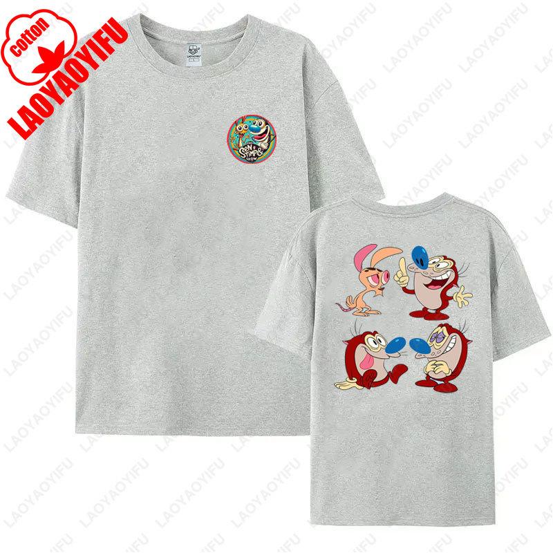 80s Ren Stimpy Show Television Nickelodeon Cartoon Double Sided Tshirt Medium Harajuku Lovely Summer Style Hipster Cotton Tees