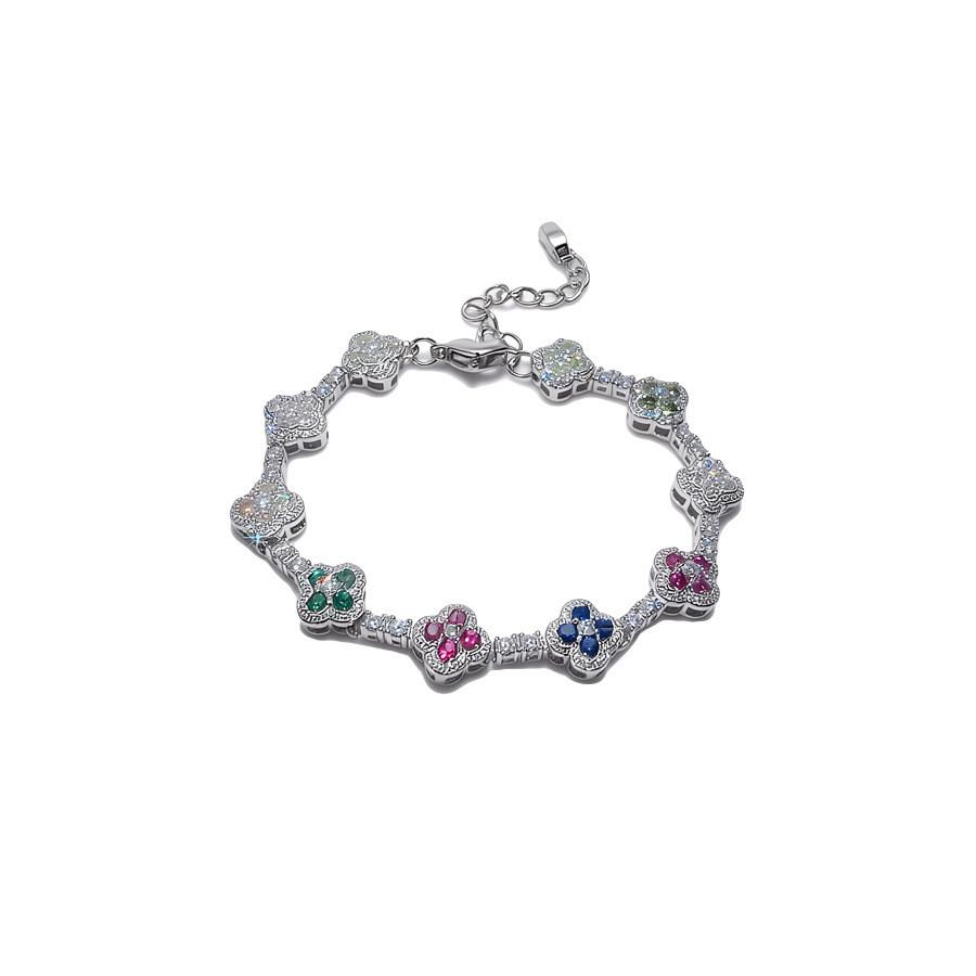 Fashionable Silver Zircon Flower Cuff Bracelet For Women Office Wear Accessory