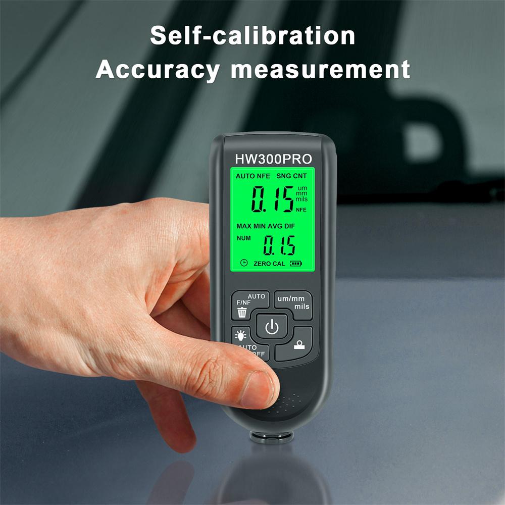 HW300PRO Thickness Gauge for Cars Film Automatic Thickness Gauge 0-2000UM Fe NFE Coating Meter Automotive Paint Thickness Tester
