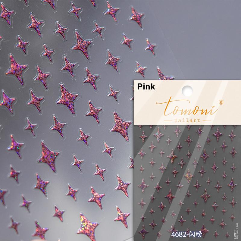 5D Bronzing Star Nail Art Stickers 1pcs Luxury Diamond Gold Sliver Laser Pentacle Self Adhesive Nail Decorations Slider Decals