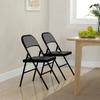 Set of 2 Folding Chairs, Portable Office Chairs, Metal Legs, Folding Chair for Office, Reception, Waiting Room, Faux Leather, Black